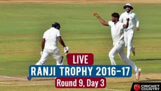 Live Cricket Score Ranji Trophy 2016-17, Round 9, Day 3